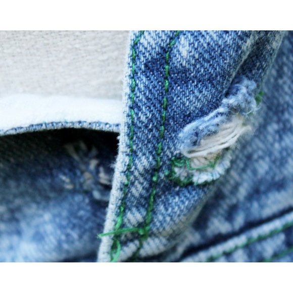 Vtg 80s Acid Wash Denim Cut-off Overalls Shorts sz 6/8 Pleated Front Distressed - Picture 8 of 9